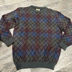 Vtg Natural Issue Sweater Mens Large Multicolor Plaid Grandpa Preppy Academia